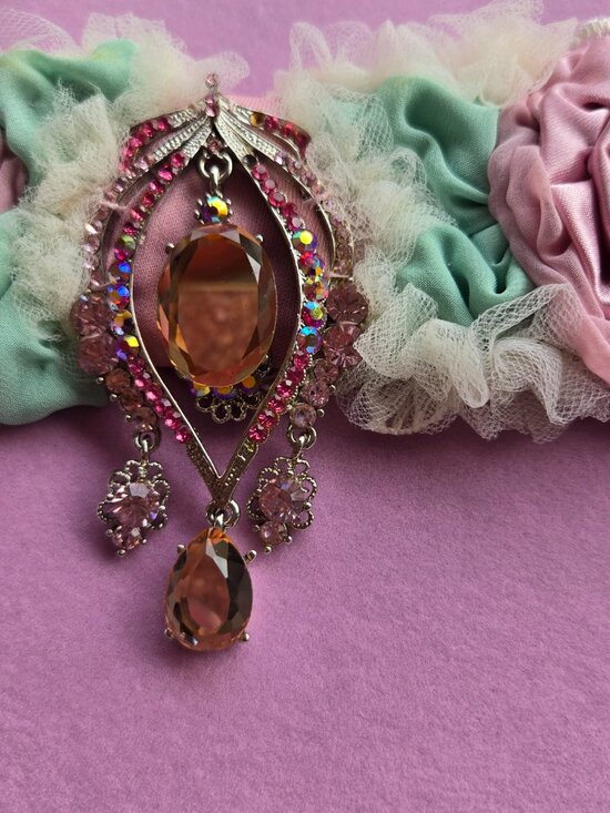 Handmade Light Pink Satin Rose and Crystal Sash Romantic Fairycore main image 11